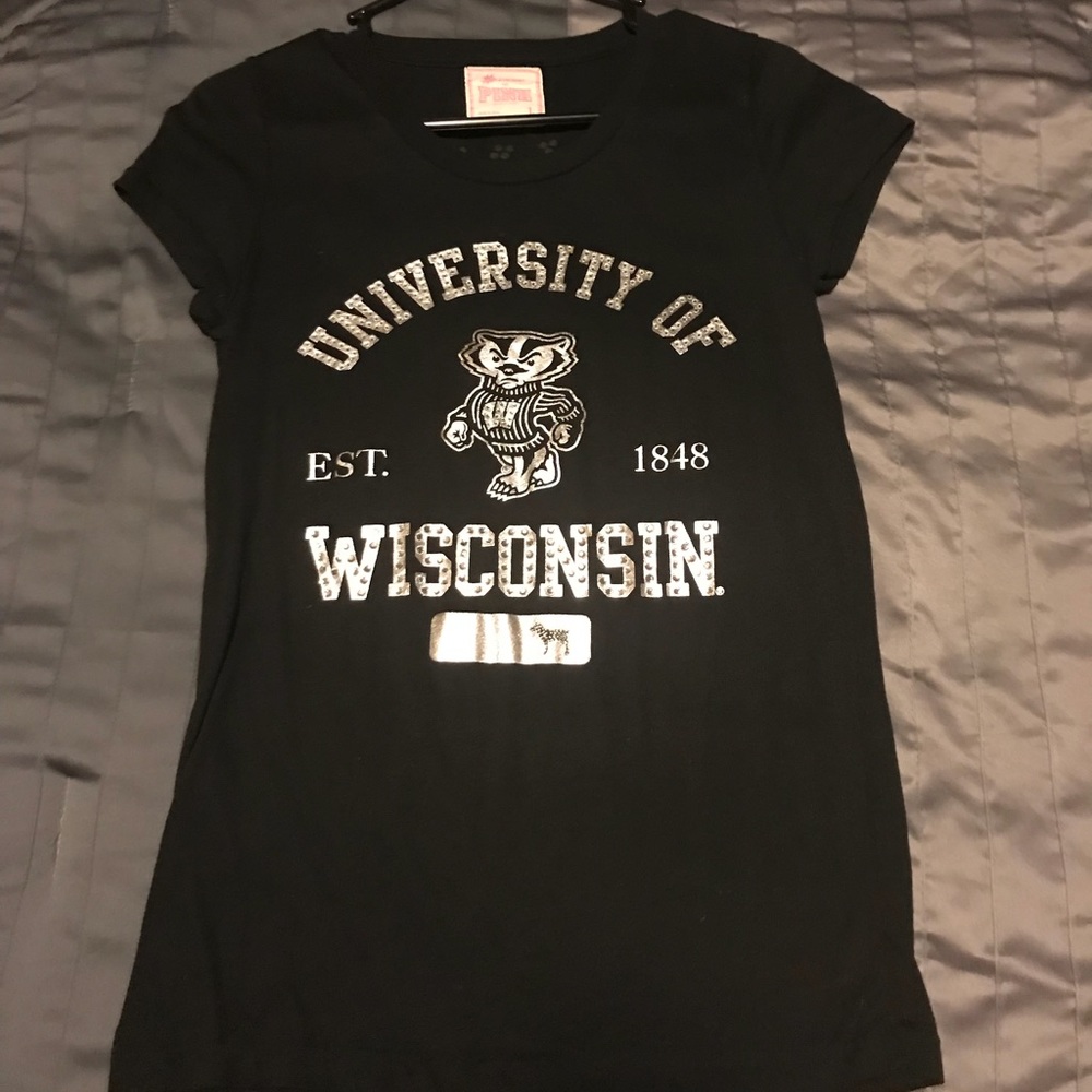 PINK University of Wisconsin Jewel Rhinestone Tee